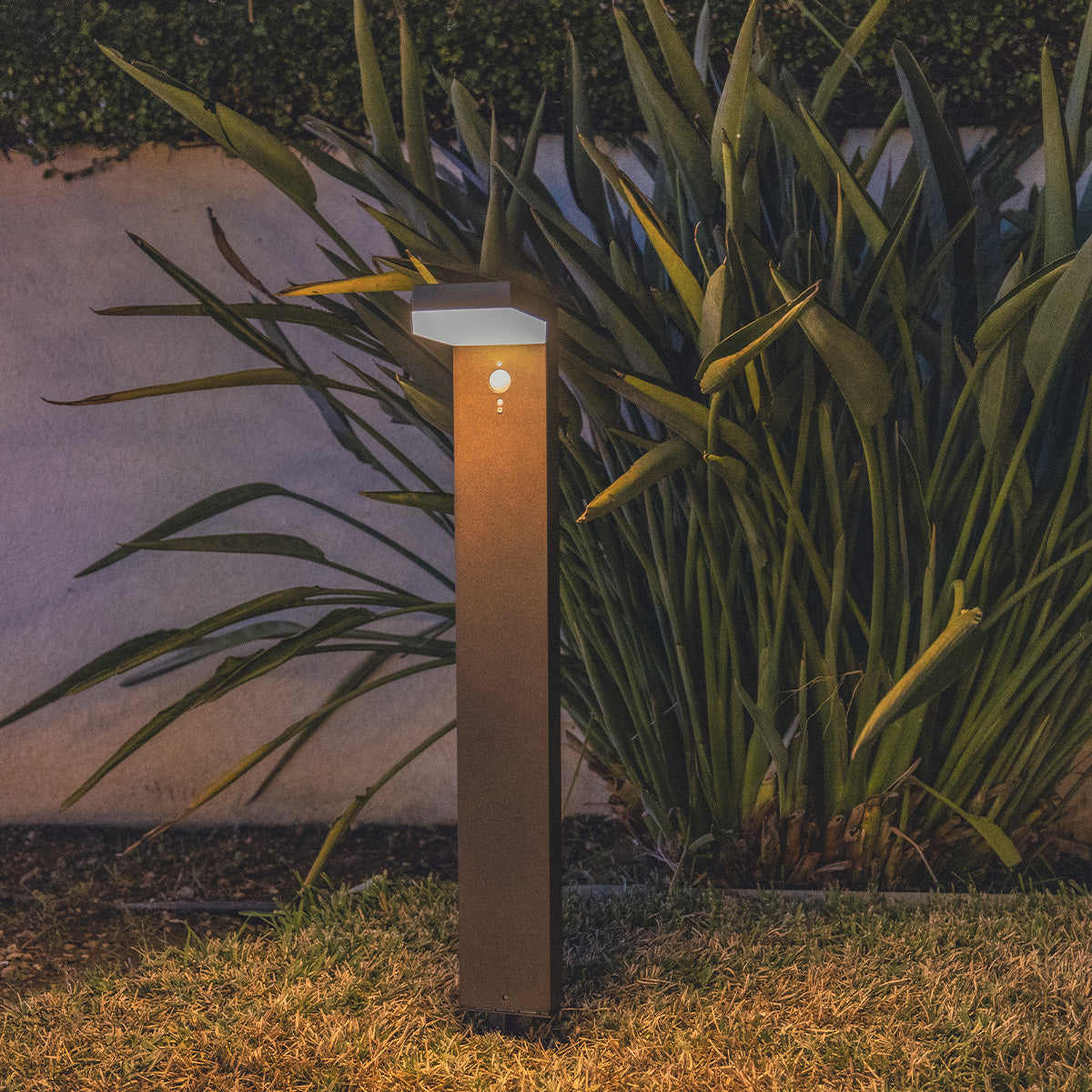 Balise solaire à fixer ou à planter LED blanc chaud avec détecteur de mouvement CENOVA TALL CORTEN H50cm