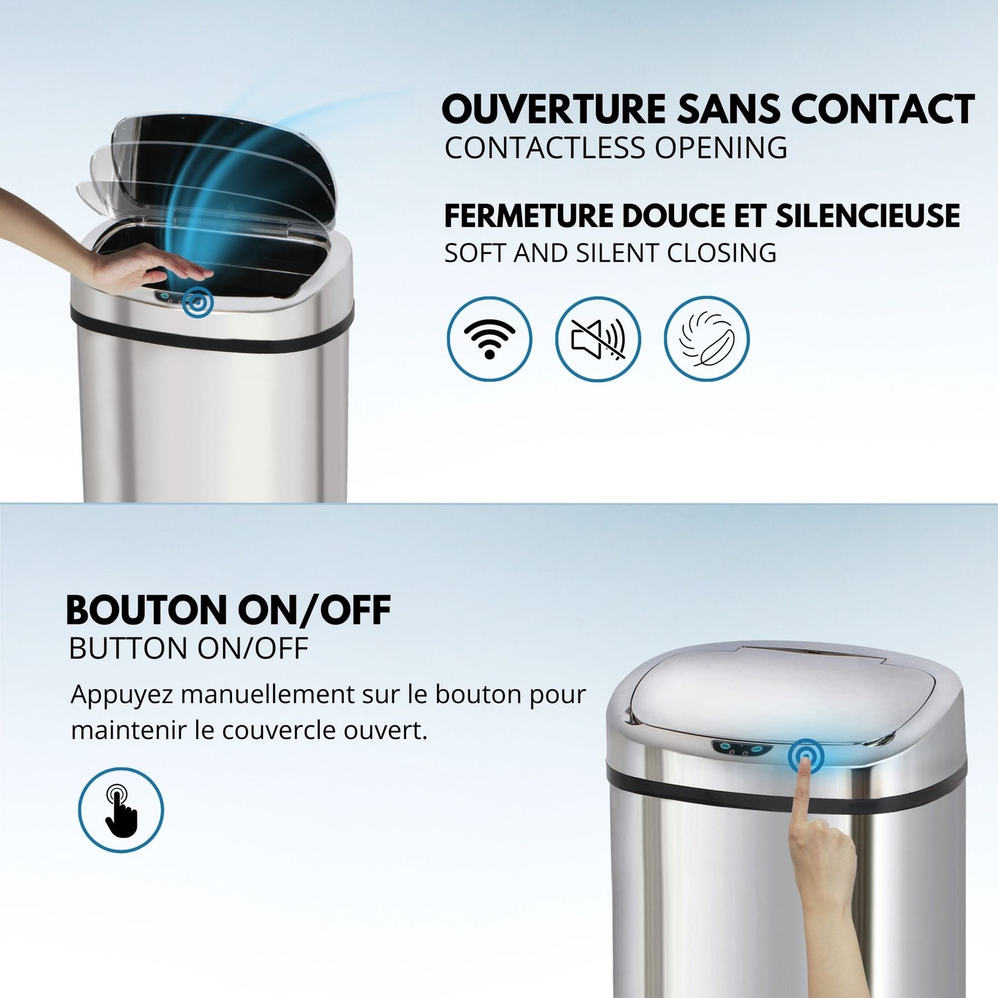 Poubelle de cuisine automatique 80L MAJESTIC grande capacité en acier INOX avec cerclage