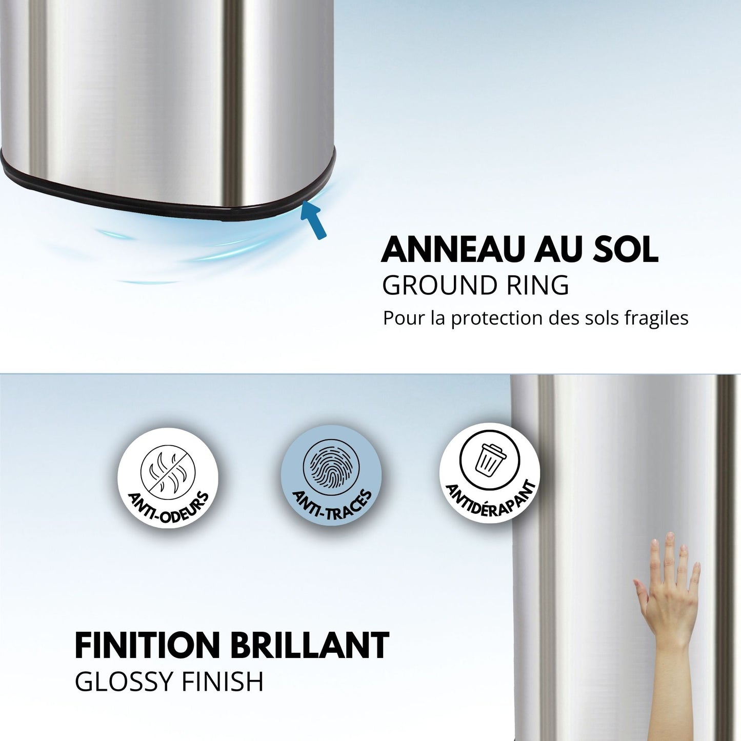 Poubelle de cuisine automatique 80L MAJESTIC grande capacité en acier INOX avec cerclage