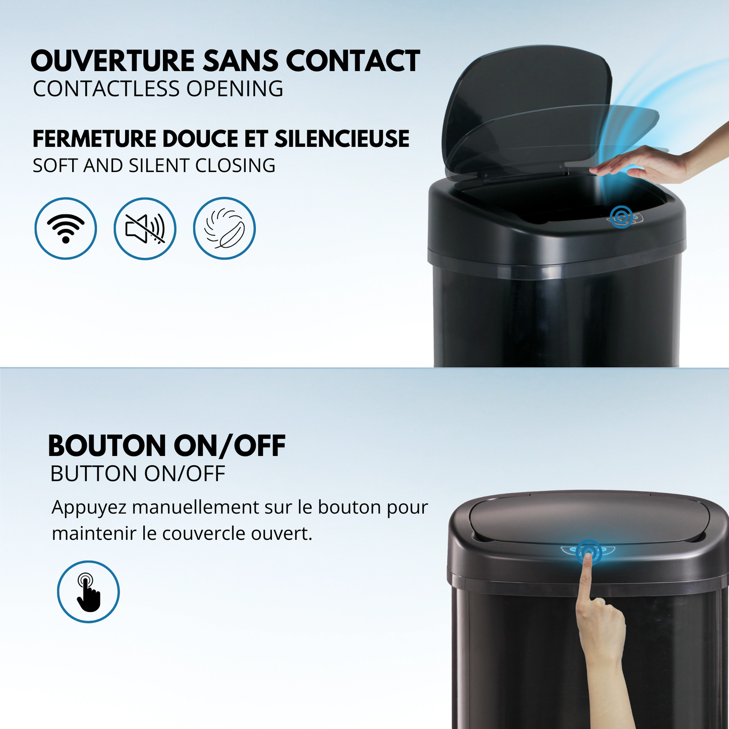 Poubelle de cuisine automatique 68L MAJESTIC grande capacité Noir mat en acier INOX avec cerclage