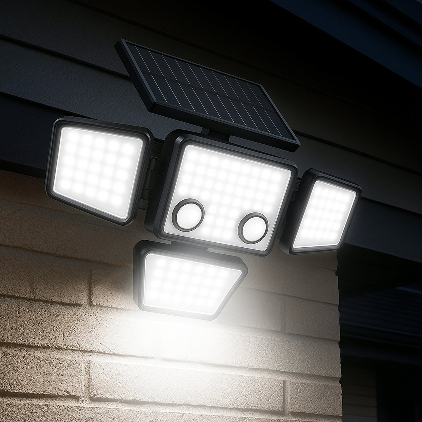 Lot de 2 Spots Solaires à 4 Têtes Noires FAIRVIEW - Éclairage LED Puissant Blanc, Orientables avec Détecteur de Mouvement, Idéaux pour Sécuriser Jardin, Terrasse et Extérieur