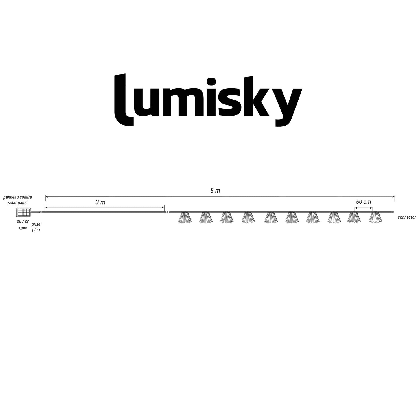 Guirlande lumineuse extérieur connectable 10 abat-jour naturels en bambou NATURA LIGHT HYBRID LED blanc chaud 8m solaire et sur secteur