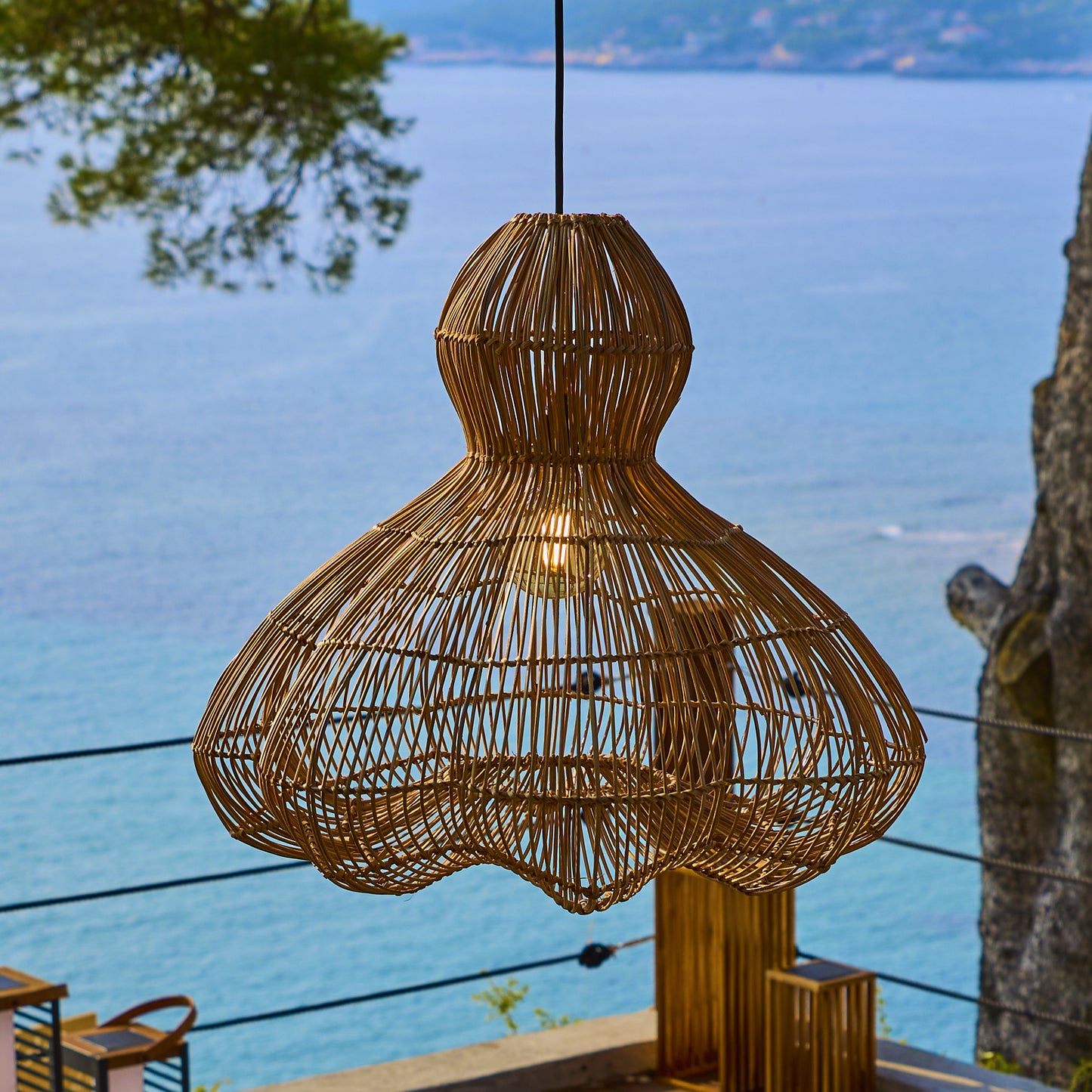 Suspension sur secteur pour l'extérieur RONDA OUTDOOR CABLE en rotin naturel style bohème 5m de longueur de câble