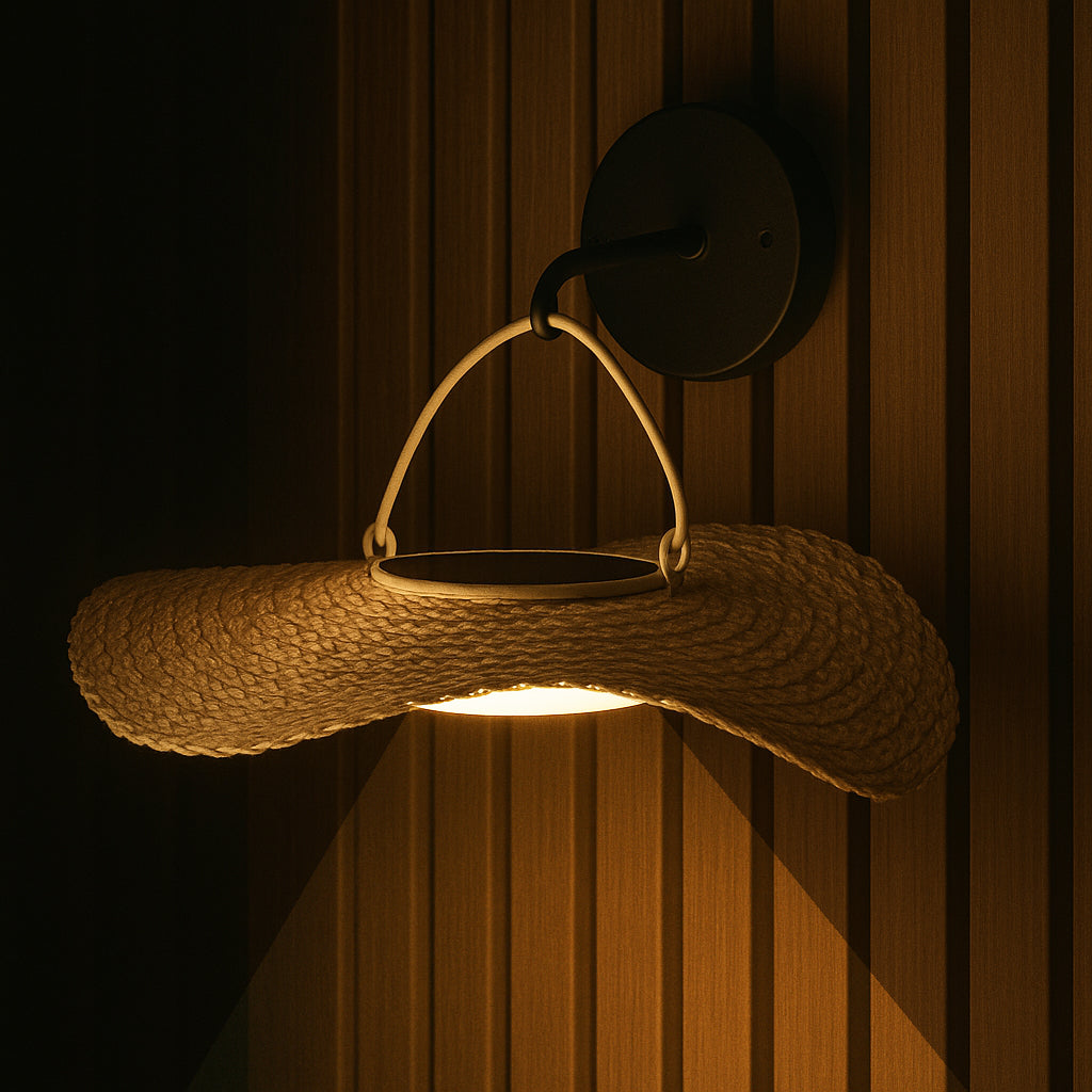 Applique murale sans fil solaire LED SUNNY SMALL ROUND en herbe marine style bohème CORALIA H15cm