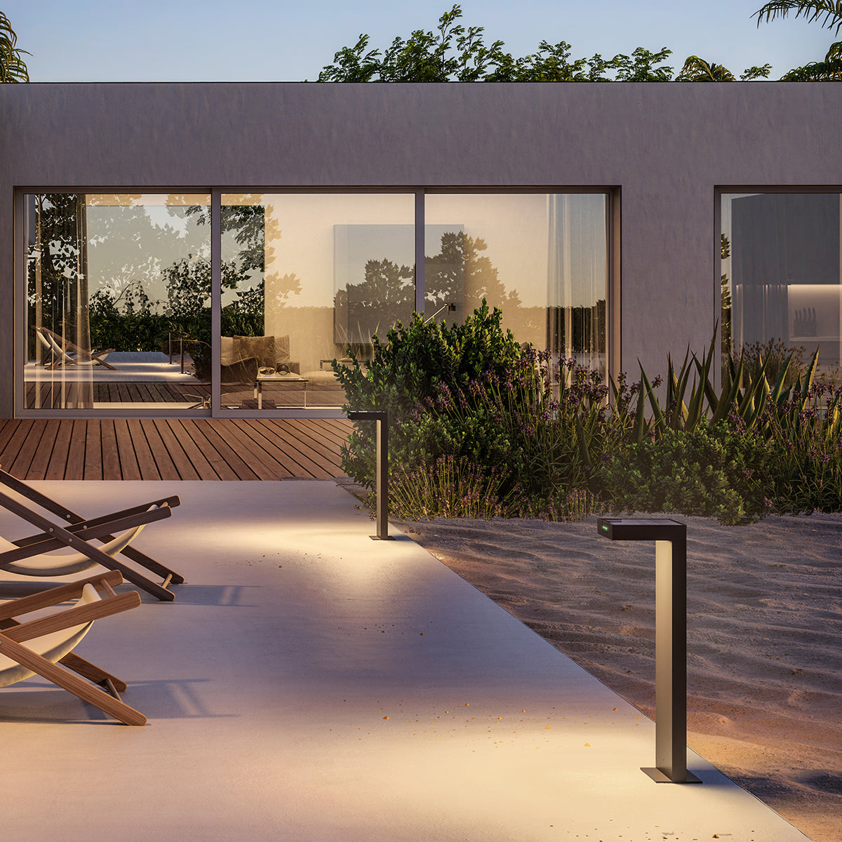 Borne solaire noire en aluminium LED puissant blanc chaud ALA MAXI H65cm