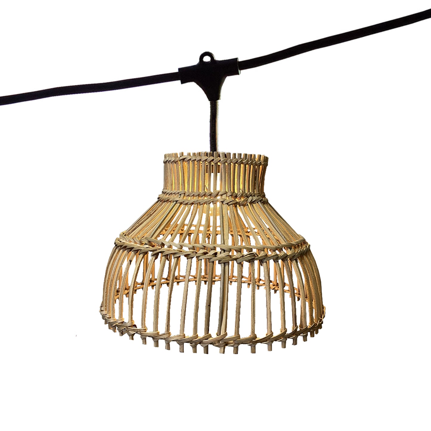 Guirlande lumineuse raccordable d'extérieur avec abat-jour en rotin naturel style bohème 7 ampoules à filament douille E27 LED blanc chaud AMELIA LIGHT CONNECTABLE 6m