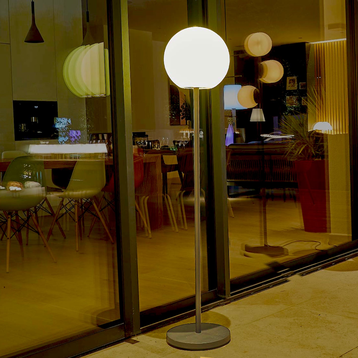 Lampadaire lumineux rechargeable pied métal design scandinave LED blanc chaud/blanc dimmable LUNY TALL H150cm