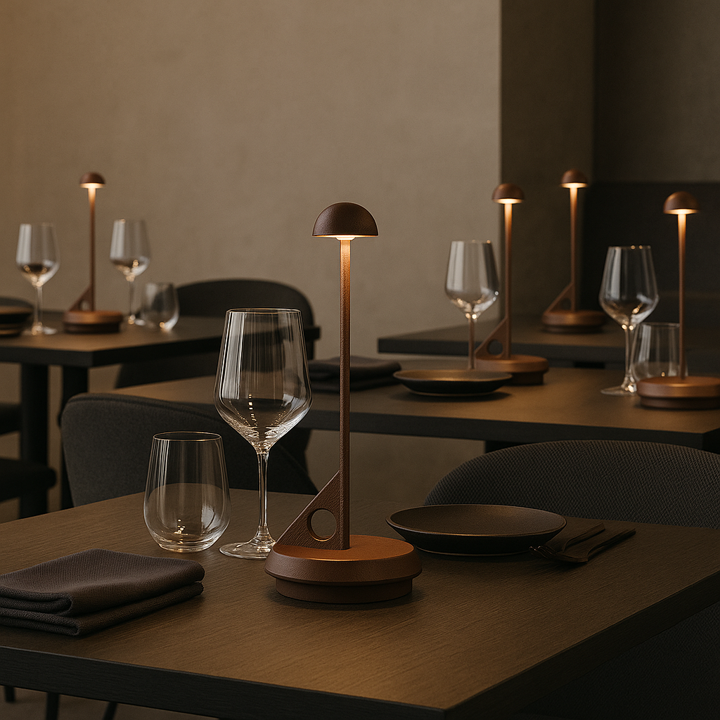 Lampe de table sans fil minimaliste en aluminium corten LED blanc chaud dimmable LUME CORTEN H29 cm