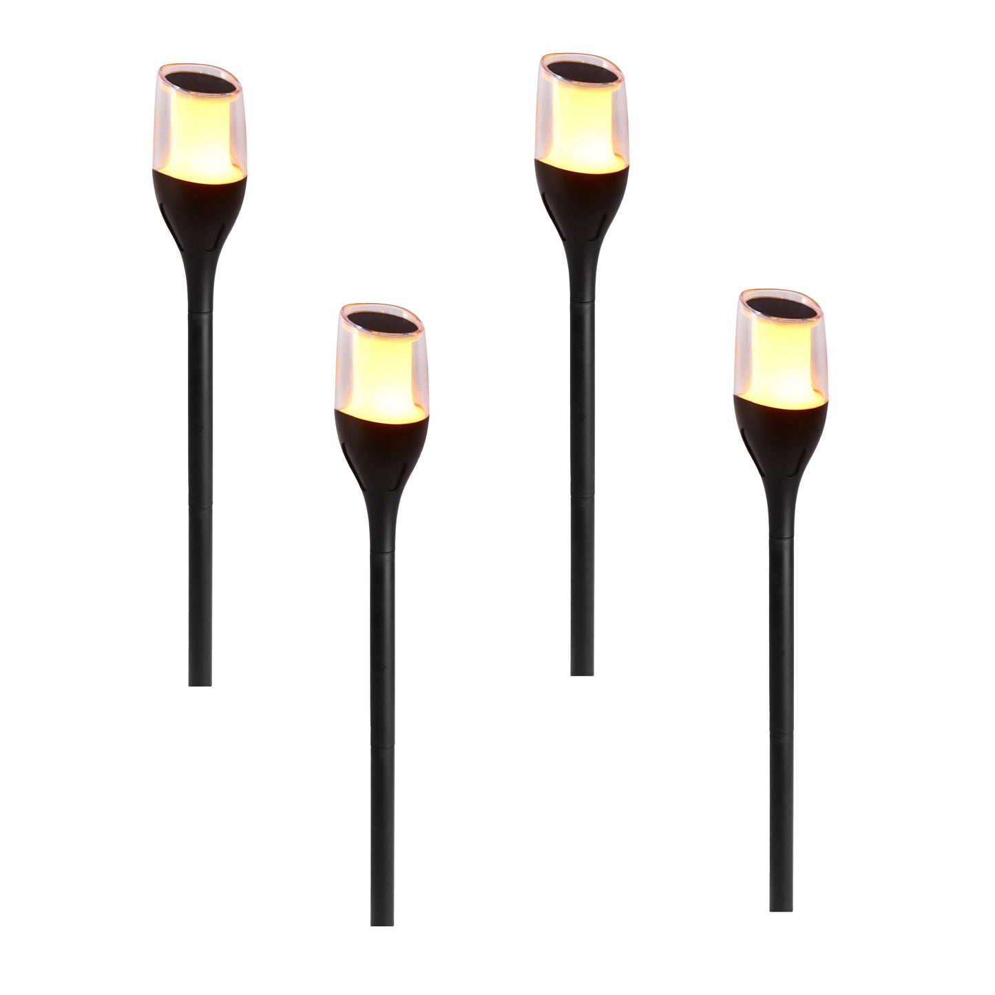 Lot de 4 torches solaires effet flamme LED blanc chaud 4X FARELY H64,5cm