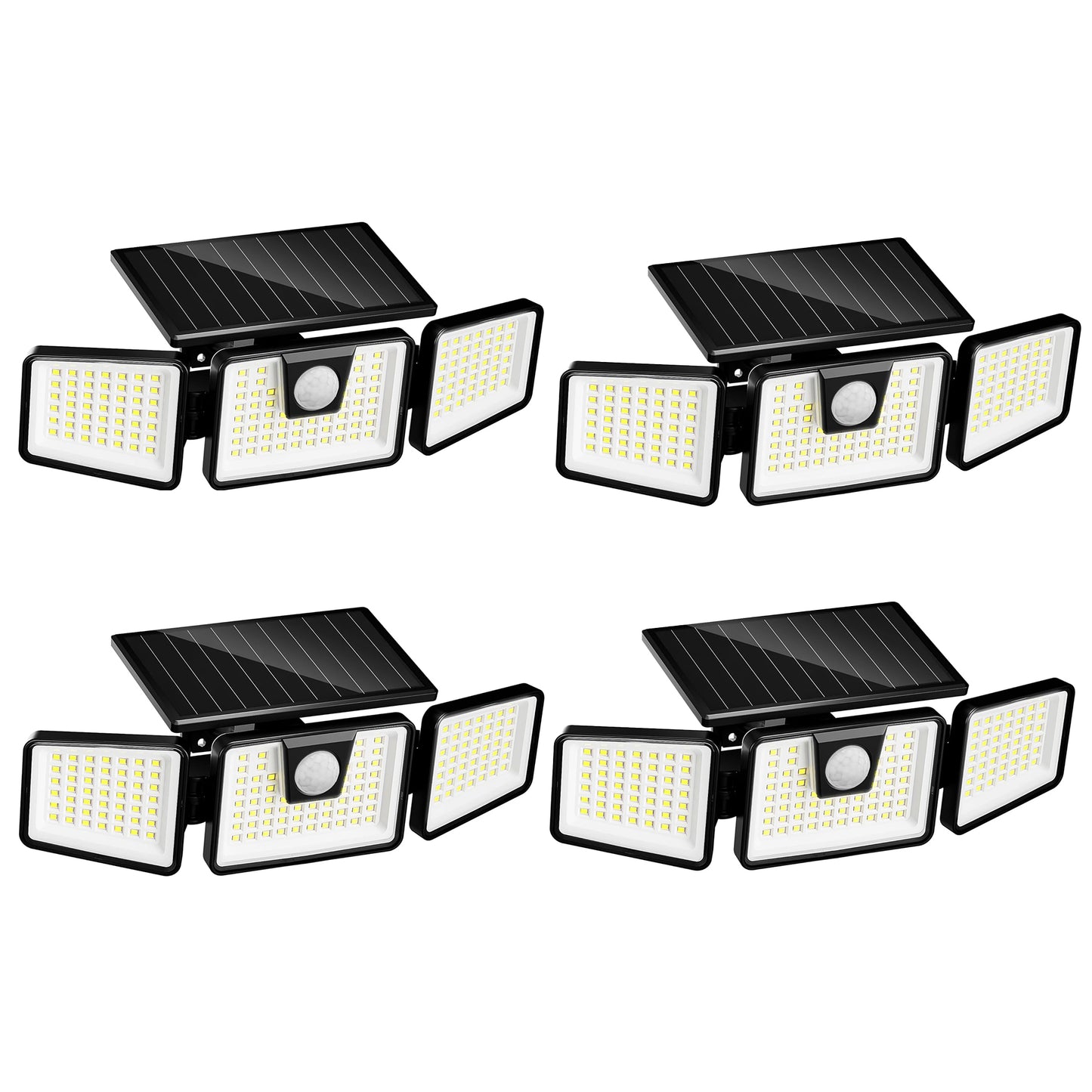 Lot de 4 Spots Solaires à 3 Têtes Noires FALCON - Éclairage LED Puissant Blanc, Orientables avec Détecteur de Mouvement, Idéal pour Sécuriser Jardin, Terrasse et Extérieur (H9.3 cm)