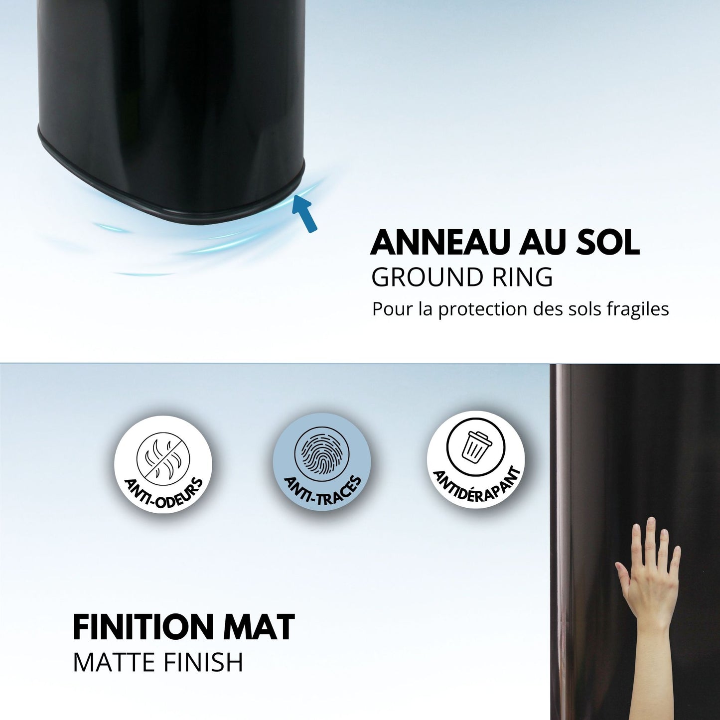 Poubelle de cuisine automatique 68L MAJESTIC grande capacité Noir mat en acier INOX avec cerclage