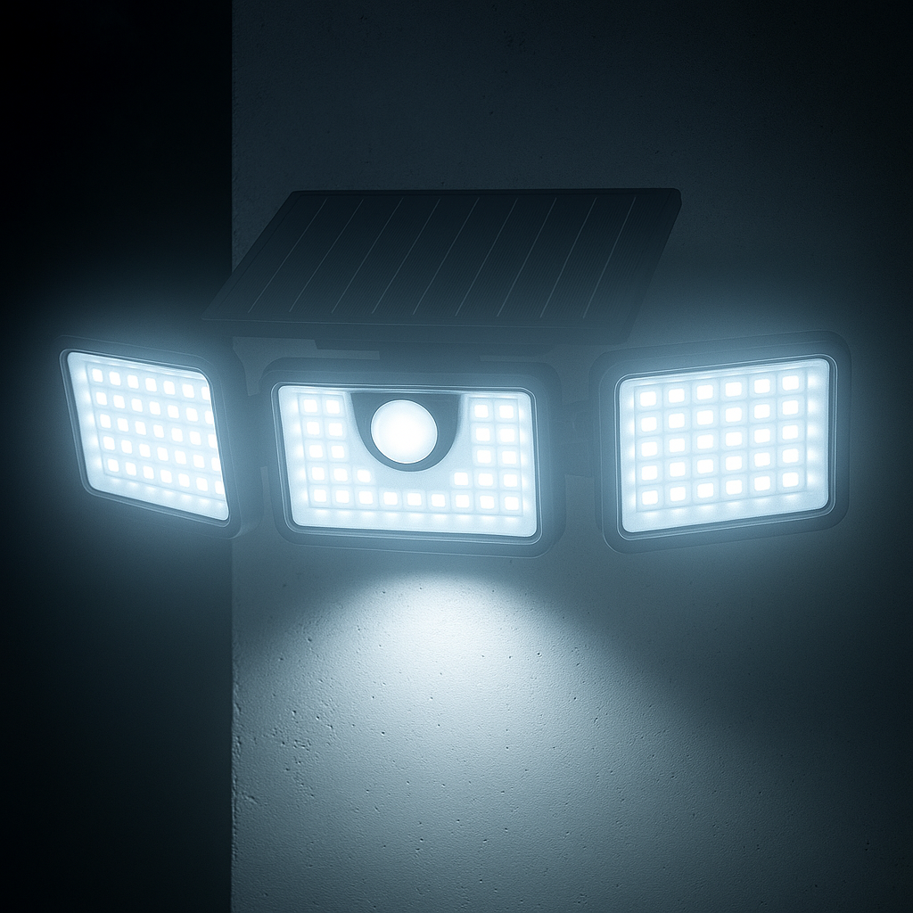 Lot de 4 Spots Solaires à 3 Têtes Noires FALCON - Éclairage LED Puissant Blanc, Orientables avec Détecteur de Mouvement, Idéal pour Sécuriser Jardin, Terrasse et Extérieur (H9.3 cm)