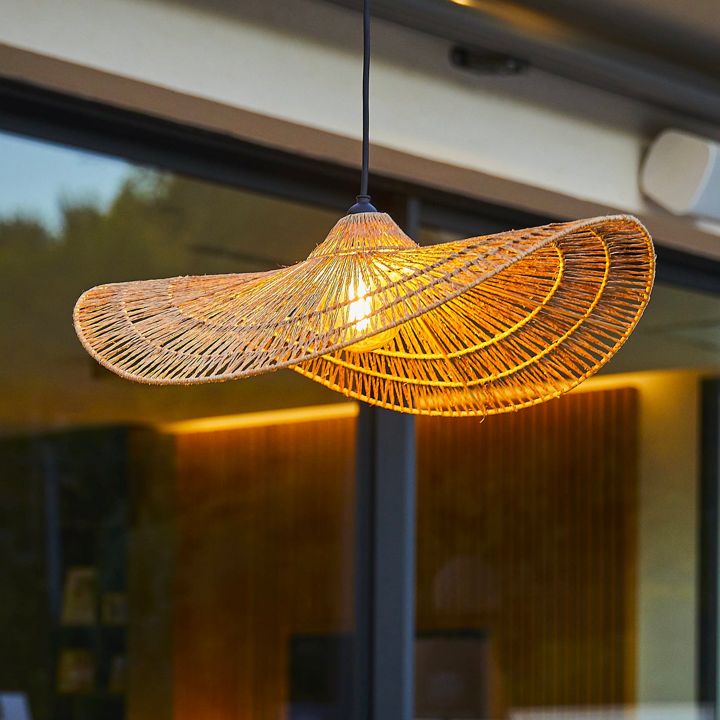 Suspension sur secteur pour l'extérieur MARBELLA OUTDOOR CABLE en jute naturel style bohème 5m de longueur de câble