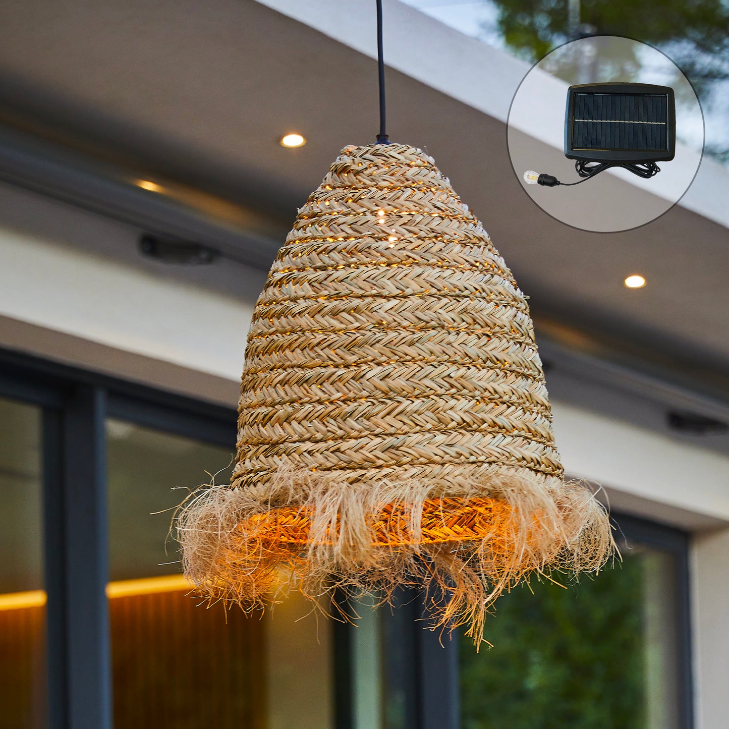 Suspension solaire ANAFI SOLAR en jonc de mer avec câble hybride secteur et solaire 5m de longueur