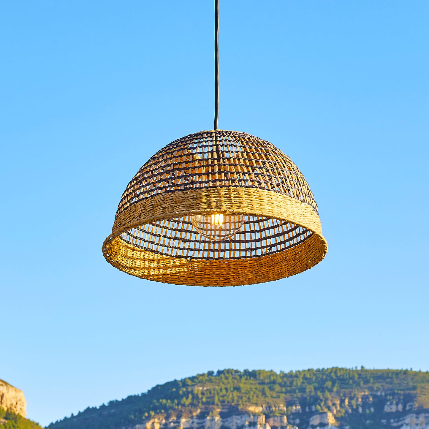 Suspension sur secteur pour l'extérieur CESARE OUTDOOR CABLE en herbe marine tressée style bohème 5m de longueur de câble