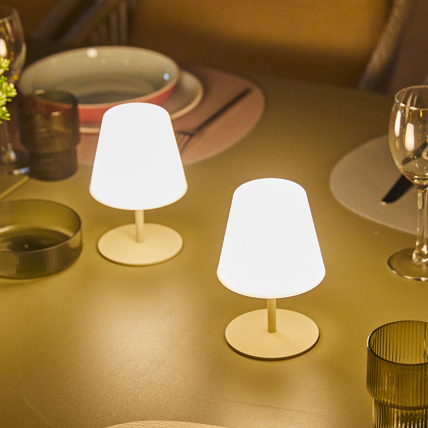 Set de 2 lampes de table LED sans fil TWINS Cream H16cm