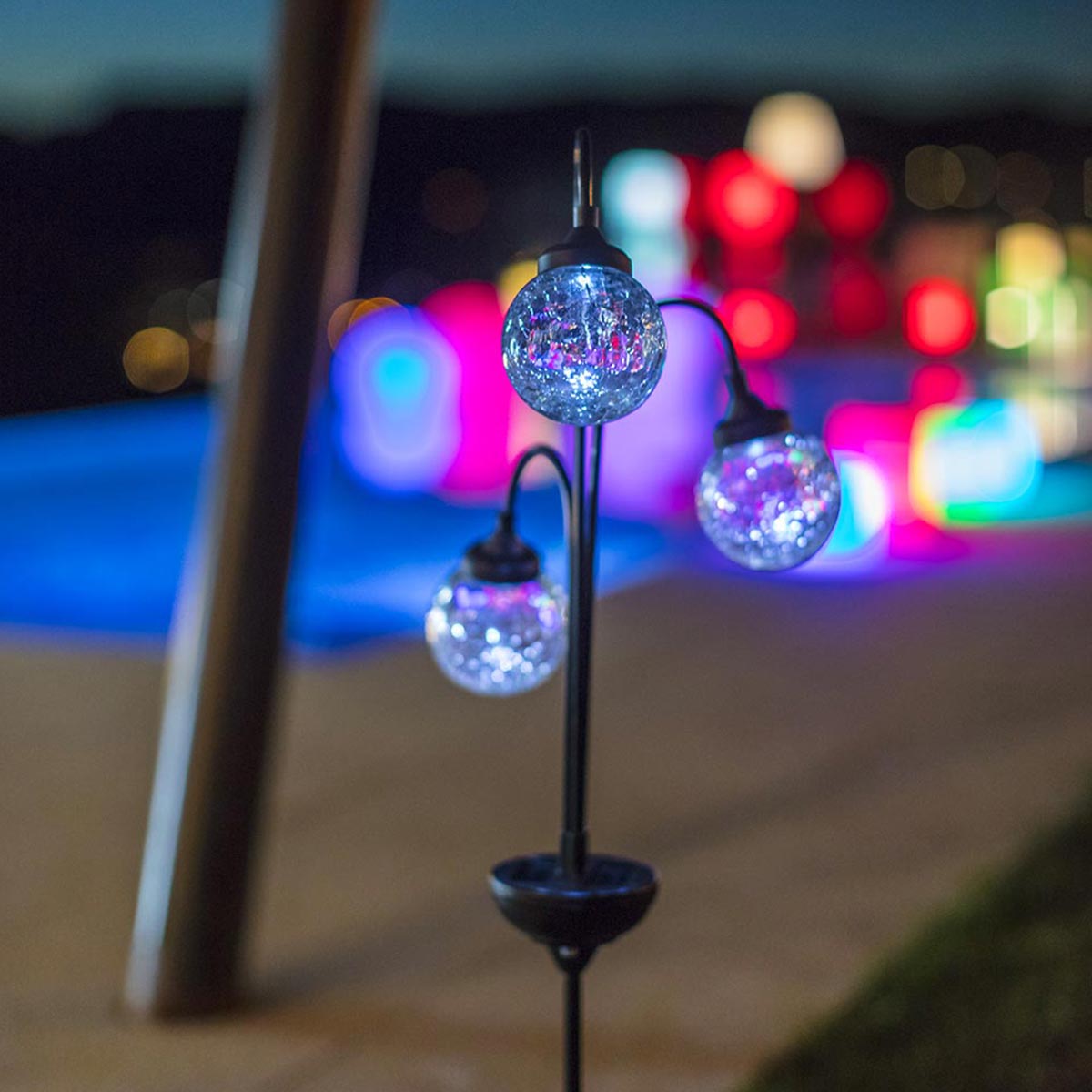 Balise solaire décorative 3 boules verres craquelées LED blanc TREE BALL H82cm - REDDECO.com