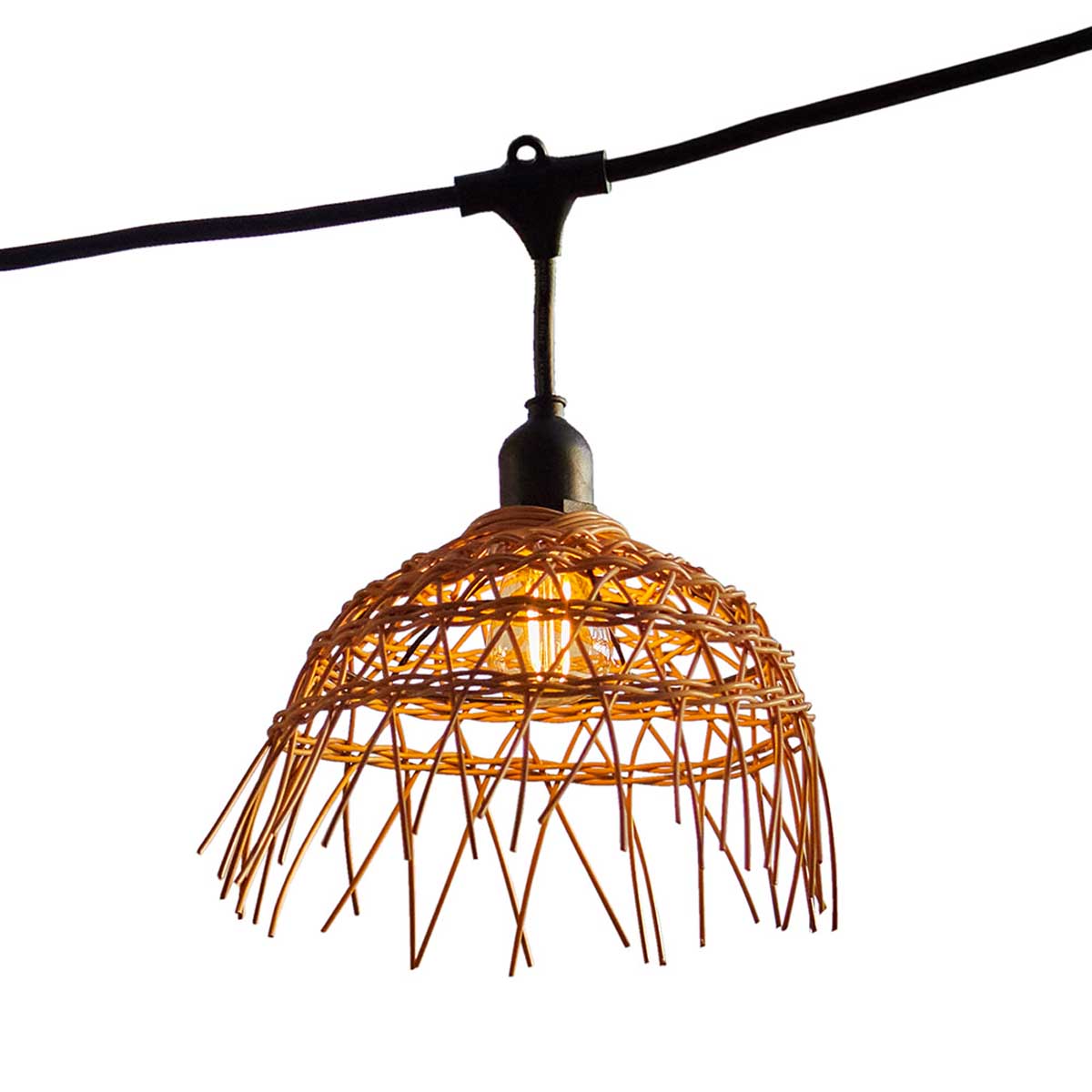 Guirlande lumineuse extérieure raccordable 82m avec 200 ampoules LED filament E27 blanc chaud HAWAII LIGHT Abat-jour polyrotin bohème