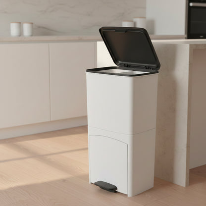 Poubelle de cuisine tri sélectif verticale 70 litres PICEA Blanc double compartiment