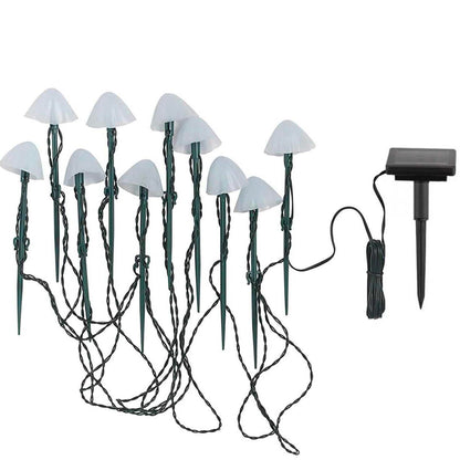 10 mini-champignons lumineux solaires à piquer balisage allée CHAMPY LED blanc chaud 3.8m