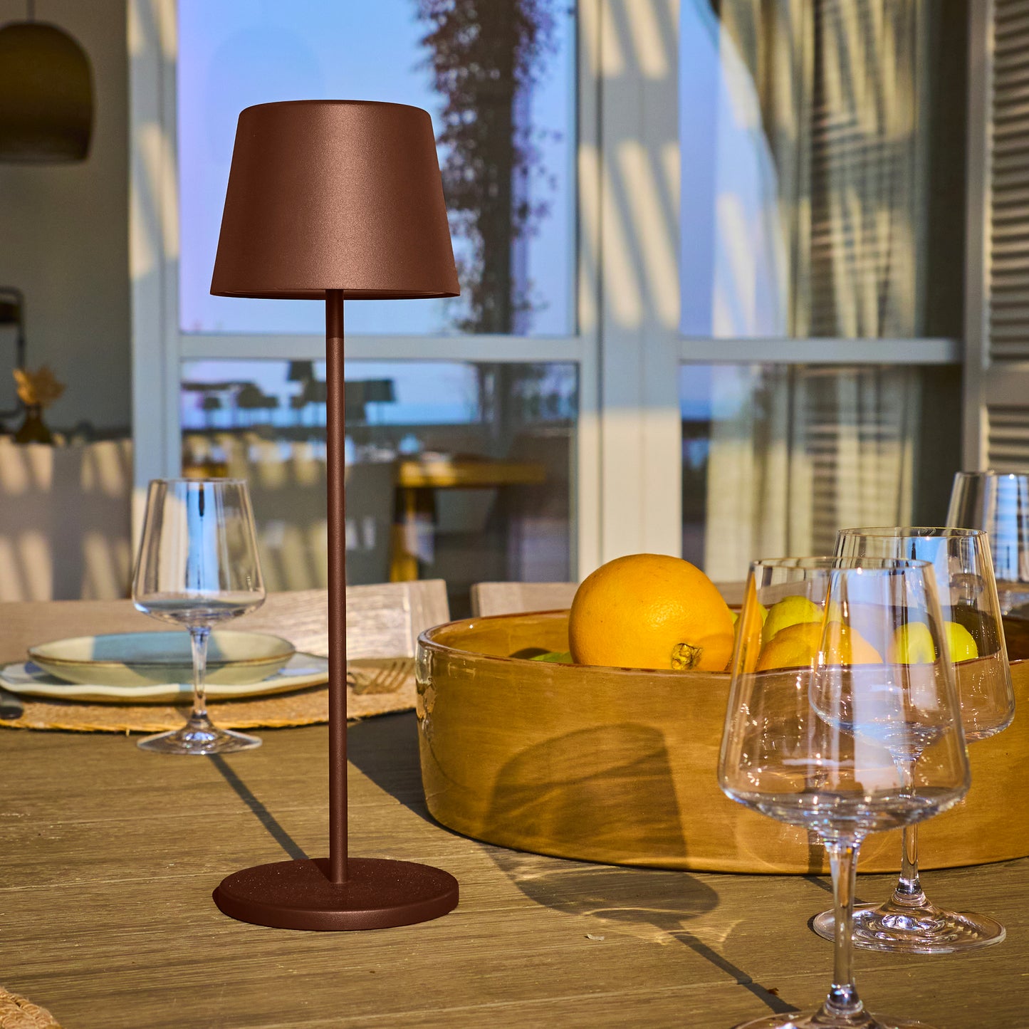 Lampe de table touch sans fil en aluminium marron KELLY VINTAGE LED blanc dimmable H38 cm