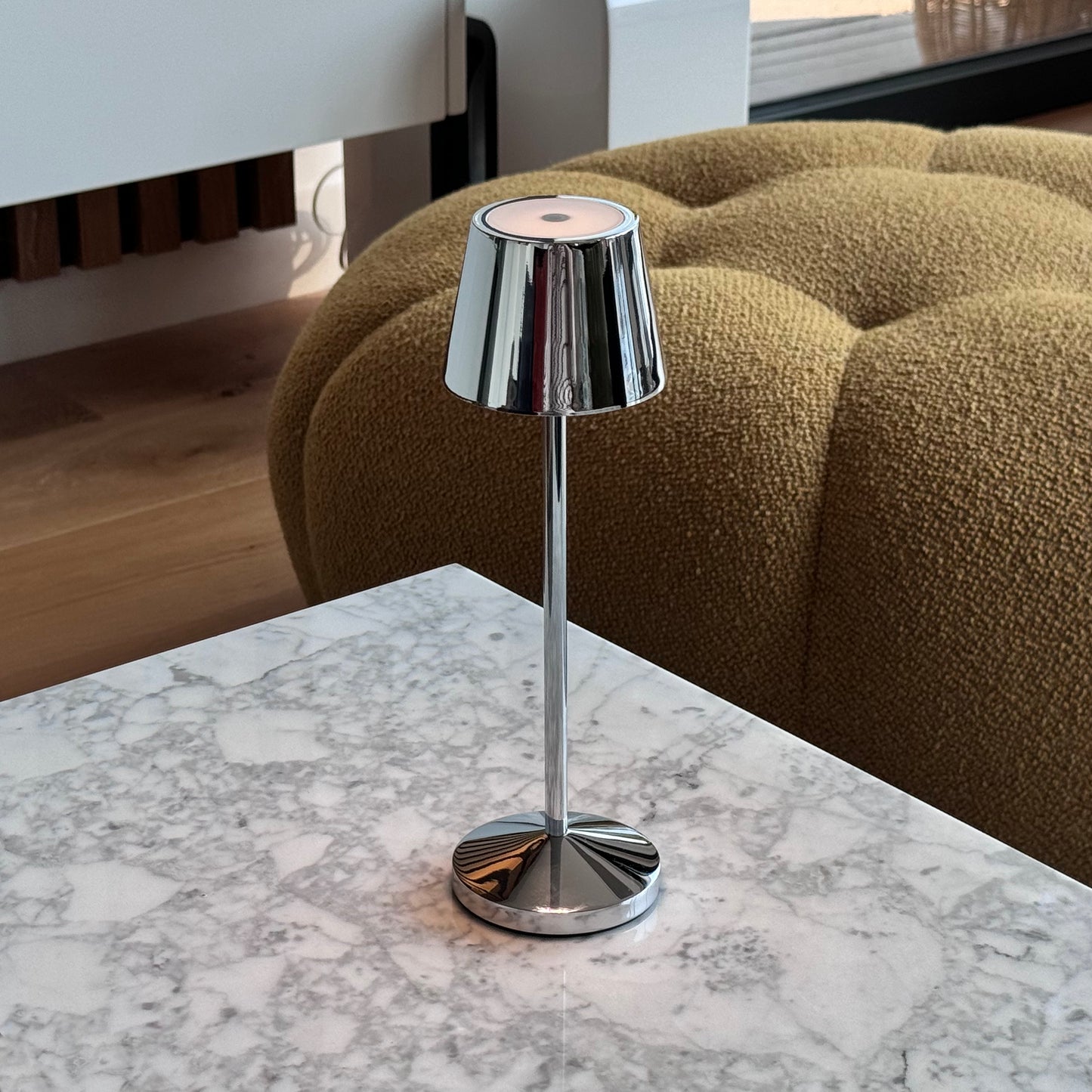 Lampe de table sans fil LED blanc chaud dimmable EMILY H25cm, Argent