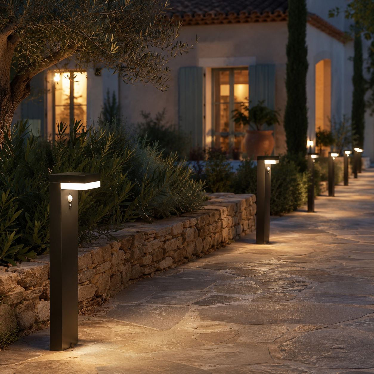 Balise solaire à fixer ou planter LED blanc chaud avec détecteur de mouvement CENOVA TALL H50cm