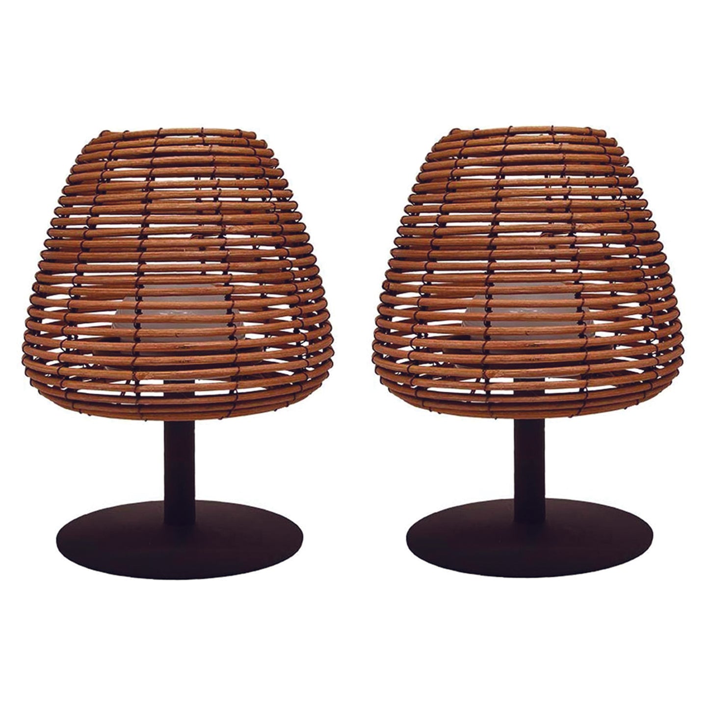 Lot de 2 lampes de table sans fil en rotin naturel LED blanc chaud/blanc dimmable 2X  BOHEME H25cm