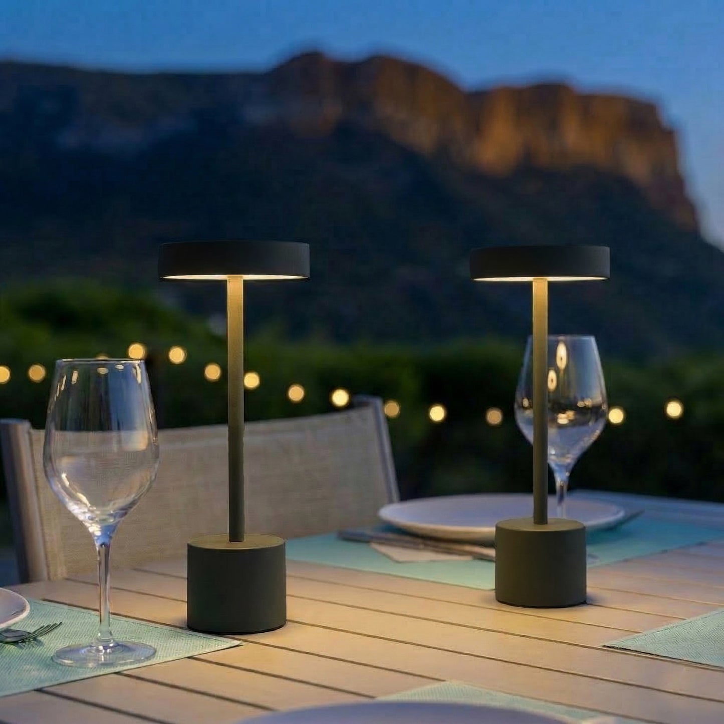 Lot de 2 lampes de table sans fil touch en aluminium gris foncé LED ROBY H30cm