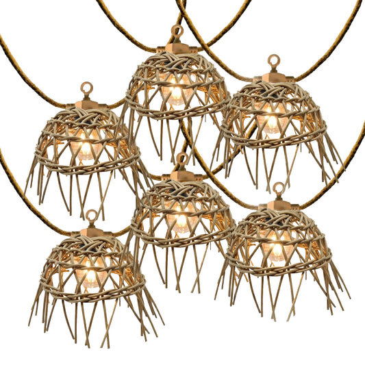 Guirlande lumineuse solaire et sur secteur raccordable en corde 20 ampoules transparentes LED blanc chaud dimmable MINI HAWAI LIGHT HYBRID 13m