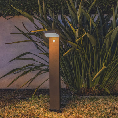 Balise solaire à fixer ou à planter LED blanc chaud avec détecteur de mouvement CENOVA TALL CORTEN H50cm