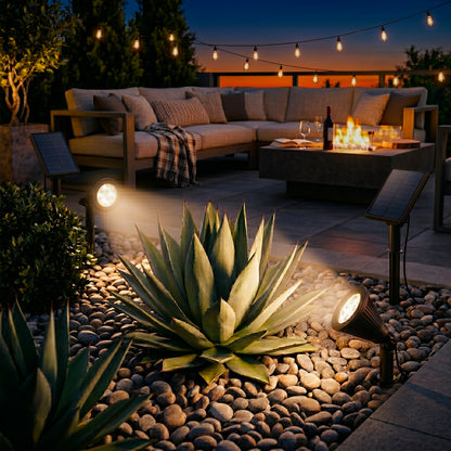 Lot de 4 spots solaires projecteurs à piquer LED blanc 200 lumens panneau solaire déporté 4x SPIKY AWAY W34