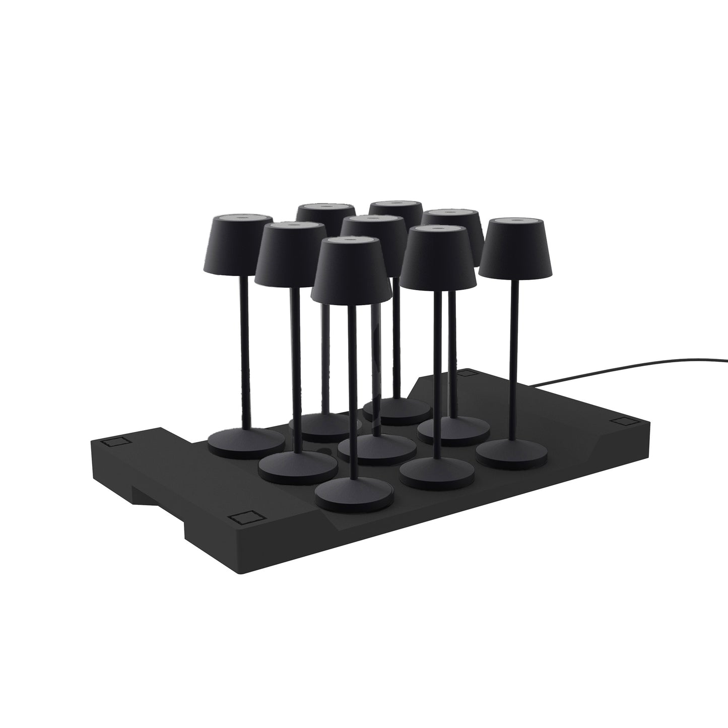 Lot de 9 lampes de table sans fil LED blanc chaud dimmable EMILY BLACK H25cm avec plateau de chargement