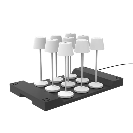 Lot de 9 lampes de table sans fil LED blanc chaud dimmable EMILY WHITE H25cm avec plateau de chargement