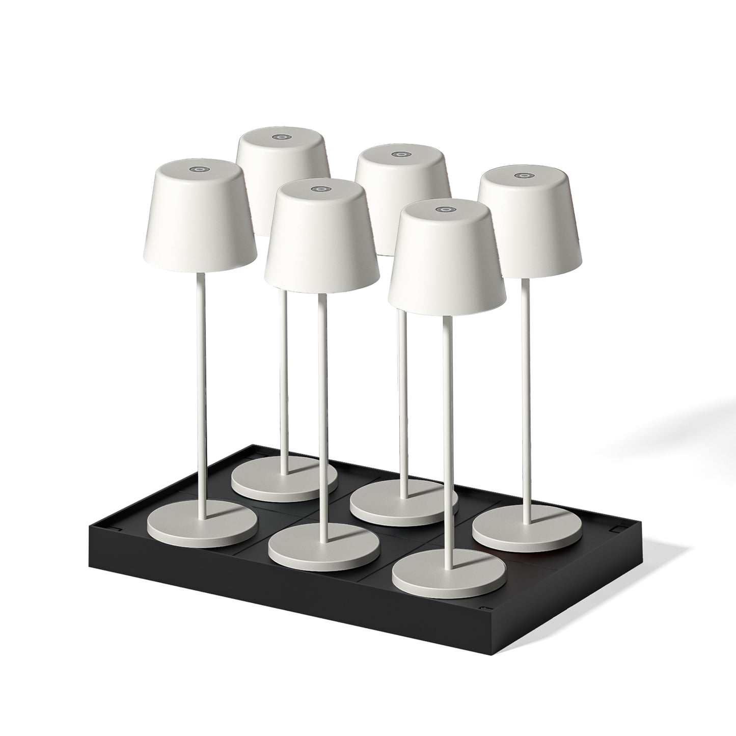 Lot de 6 lampes de table touch sans fil en aluminium KELLY WHITE LED blanc dimmable H38 cm avec plateau de chargement