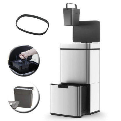 Poubelle De Cuisine Automatique Tri Sélectif Double Compartiment 75l NARVIK En Acier Inox Recyclage Grande Capacité Et Poubelle De Table 3l