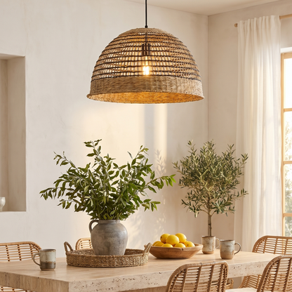 Abat jour naturel CESARE en herbe marine style bohème H19cm pour monture électrique E27