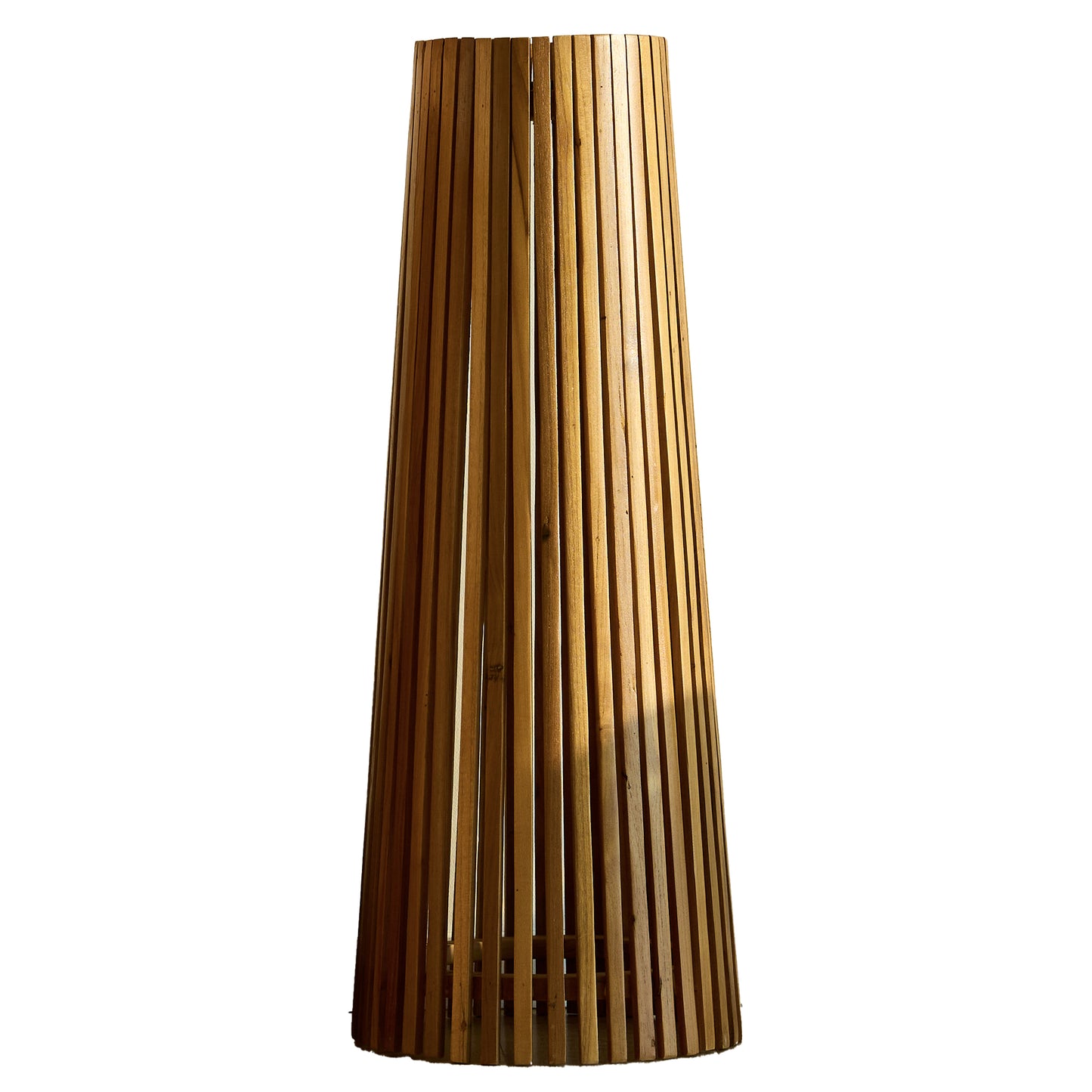 Lampadaire d'extérieur solaire TECKA SMALL en bois teck avec module LED blanc chaud et télécommande H90cm