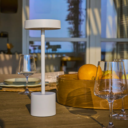 Lampe de table sans fil touch en aluminium blanc mat LED ROBY WHITE H30cm