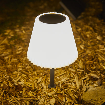 Lampe de table solaire 2 en 1 à planter ou à poser pied metal abat-jour ondulé LED blanc dimmable BOUFFANT H62cm