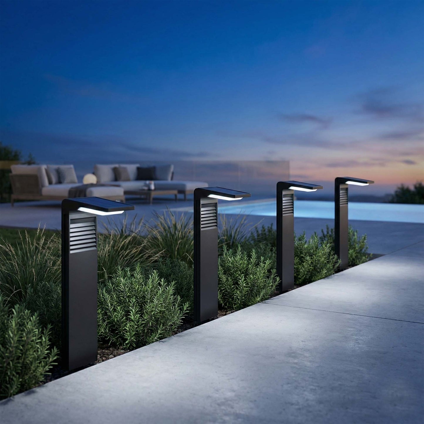 Lot de 8 balises solaires à planter LED blanc froid OSTRY H41cm Lumière Extérieur, Eclairage Solaire pour Jardin Chemin