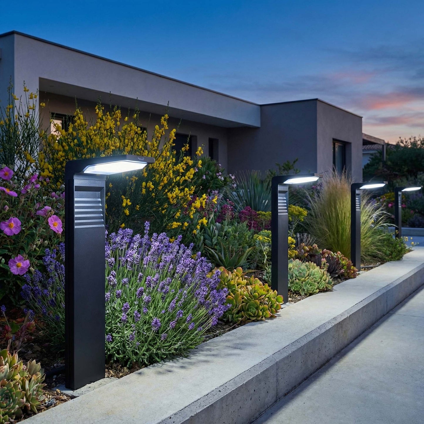 Lot de 8 balises solaires à planter LED blanc froid OSTRY H41cm Lumière Extérieur, Eclairage Solaire pour Jardin Chemin