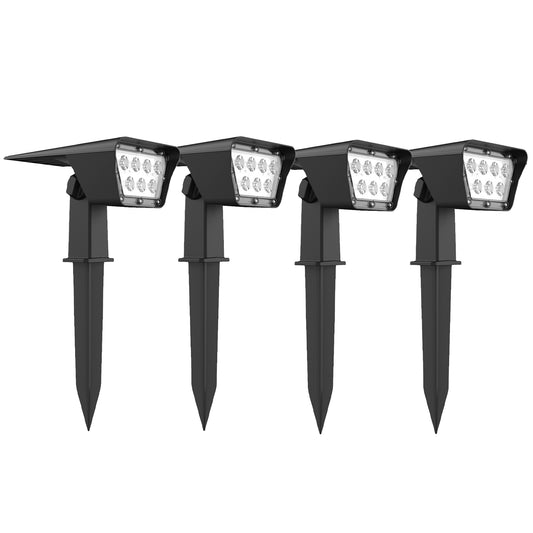 Lot de 4 spots solaires projecteur 2 en 1 à piquer ou à fixer rectangulaires éclairage puissant dimmable LED blanc CURTIS H 31.5cm