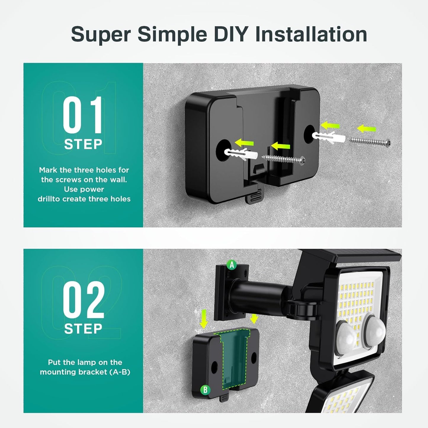 Lot de 4 Spots Solaires à 4 Têtes Noires - Éclairage LED Blanc Puissant FAIRVIEW avec Détecteur de Mouvement Orientable