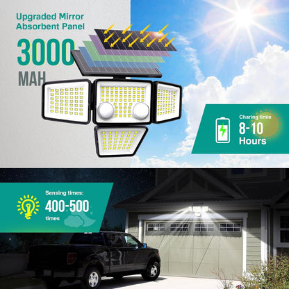 Lot de 2 Spots Solaires à 4 Têtes Noires FAIRVIEW - Éclairage LED Puissant Blanc, Orientables avec Détecteur de Mouvement, Idéaux pour Sécuriser Jardin, Terrasse et Extérieur