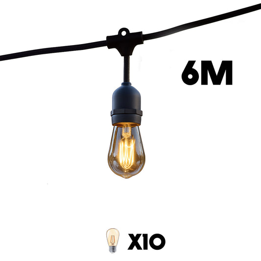 Guirlande lumineuse extérieure raccordable 6m avec 10 ampoules LED filament E27 blanc chaud MAFY LIGHT