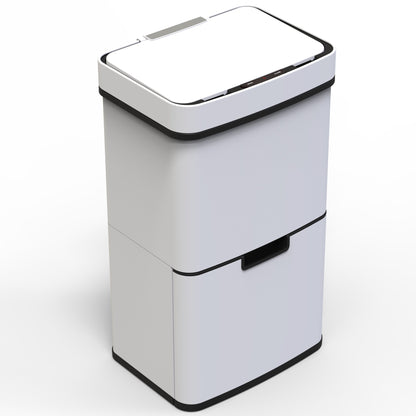 Poubelle De Cuisine Automatique Tri Sélectif Double Compartiment 75l NARVIK BLANCHE White mat Recyclage Grande Capacité Et Poubelle De Table 3l