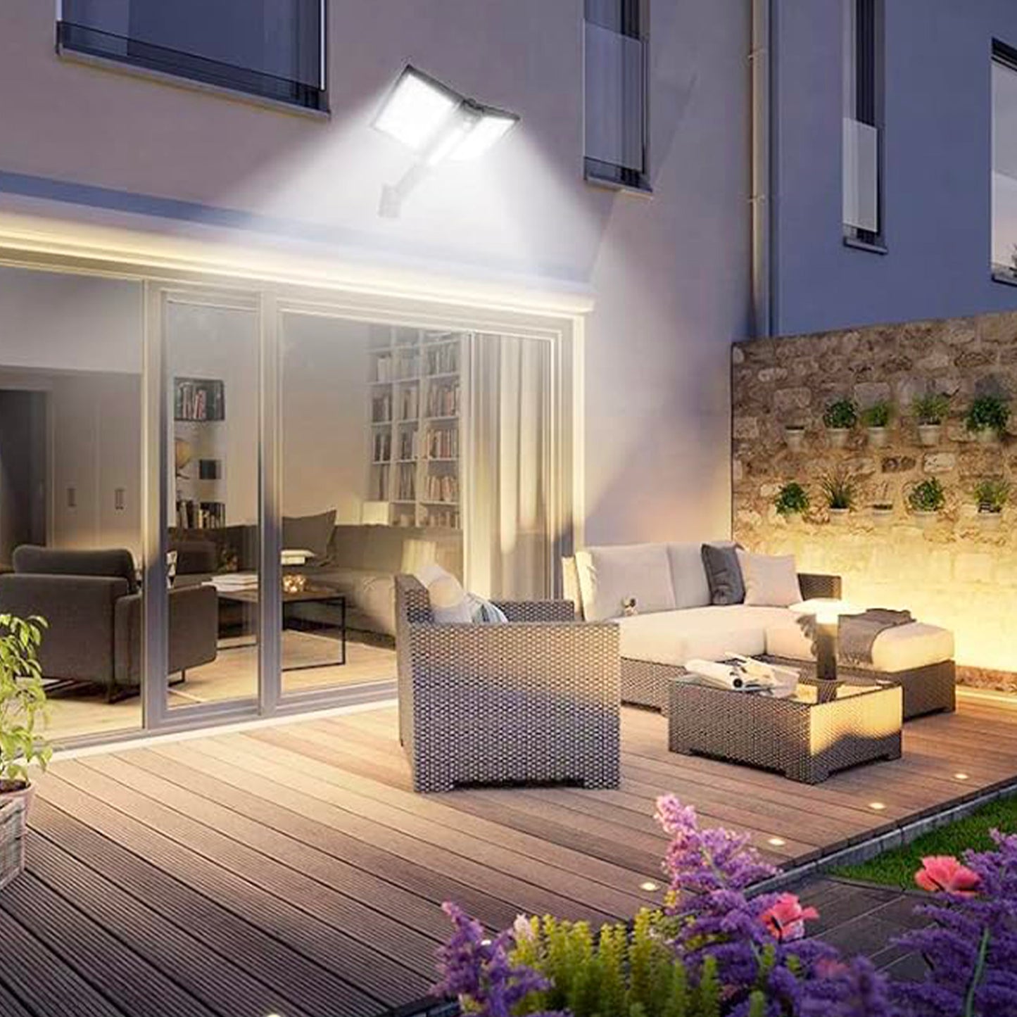 Spot solaire 2 têtes noir éclairage puissant LED blanc CLIPPER BLACK 37cm avec détecteur de mouvement orientable