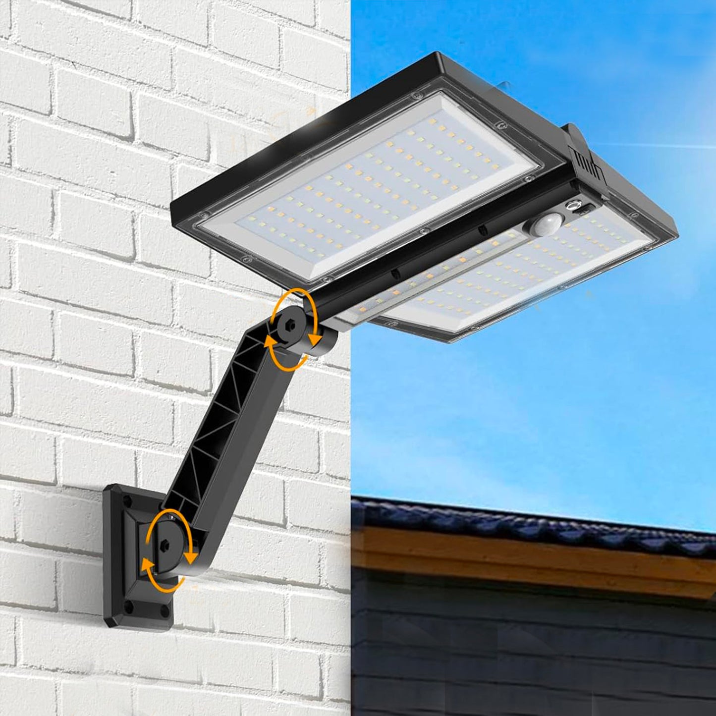 Spot solaire 2 têtes noir éclairage puissant LED blanc CLIPPER BLACK 37cm avec détecteur de mouvement orientable