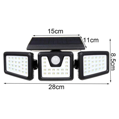 Lot de 4 Spots Solaires à 3 Têtes Noires FALCON - Éclairage LED Puissant Blanc, Orientables avec Détecteur de Mouvement, Idéal pour Sécuriser Jardin, Terrasse et Extérieur (H9.3 cm)
